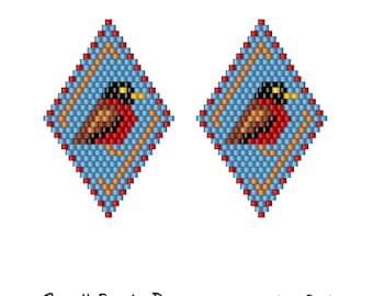 Small Bird Brick Stitch Earrings Pattern Diamond Drop Beading Design for Delica Seed Bead DIY