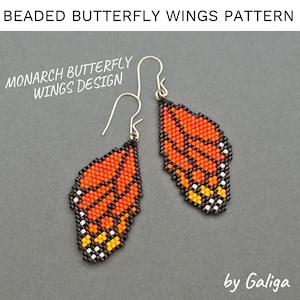 Monarch Butterfly Wing Beaded Pattern DIY Earrings Beading Jewelry Brick Stitch Butterflies Seed Bead Design Digital pdf Delica Beadwork