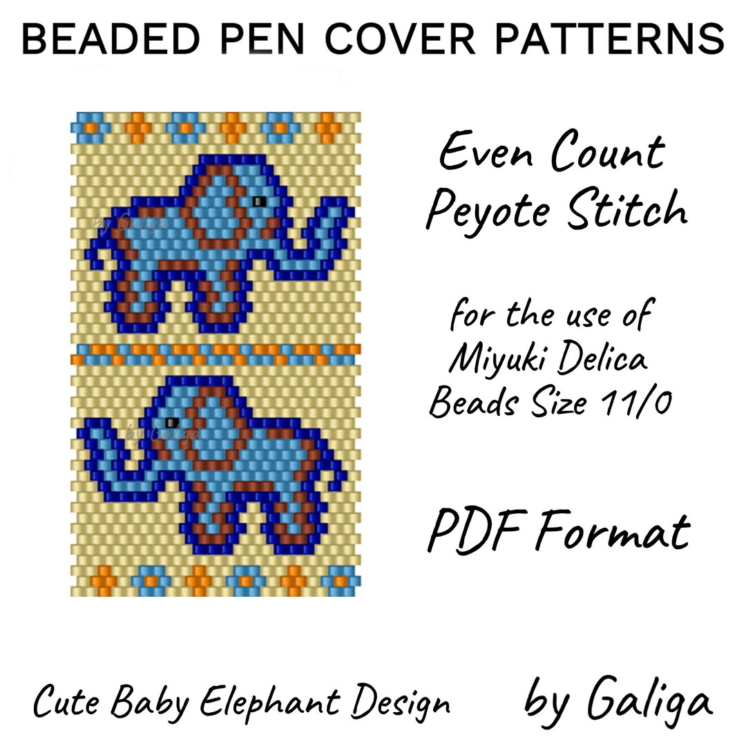 Baby Elephant Pen Wrap Pattern Cute Animal Brick Stitch Beading Design ...