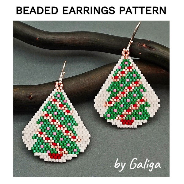 Christmas Tree & Ornaments Beading Pattern Earrings Beaded DIY Brick Stitch Earrings Seed Bead Beadwork Jewelry Pattern Christmas Ideas