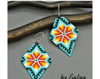 Beading earrings pattern floral native colors beaded earrings chart digital download seed bead necklace pattern beadwork brick stitch diy