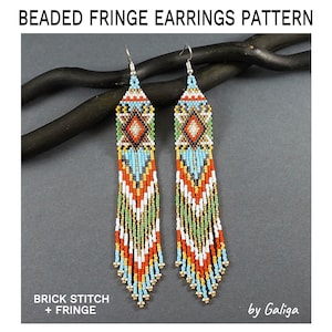 Long Earrings Pattern, Beaded Fringe Earrings Pattern, Beading Pattern, Seed Bead Pattern Brick Stitch, Peyote Beadwork Pattern Jewelry DIY