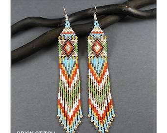 Long Earrings Pattern, Beaded Fringe Earrings Pattern, Beading Pattern, Seed Bead Pattern Brick Stitch, Peyote Beadwork Pattern Jewelry DIY