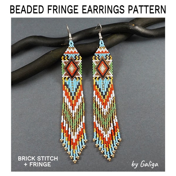 Long Earrings Pattern, Beaded Fringe Earrings Pattern, Beading Pattern, Seed Bead Pattern Brick Stitch, Peyote Beadwork Pattern Jewelry DIY