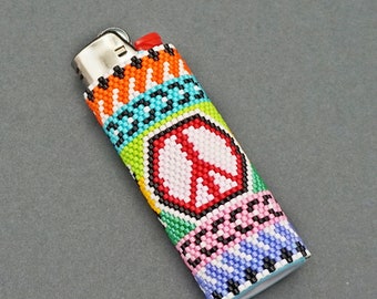 PEACE SIGN Lighter Cover Pattern Hippie Lighter pacifist make love Beading Pattern Seed Bead Peyote Beaded Schema Design Lighters DIY