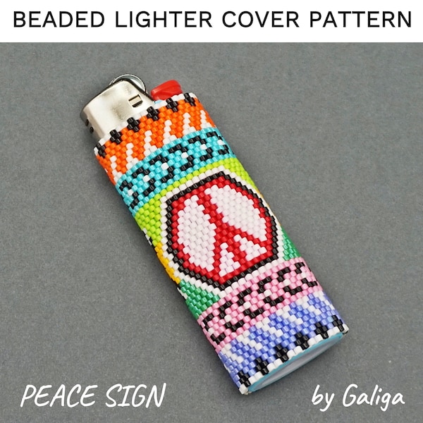 PEACE SIGN Lighter Cover Pattern Hippie Lighter pacifist make love Beading Pattern Seed Bead Peyote Beaded Schema Design Lighters DIY