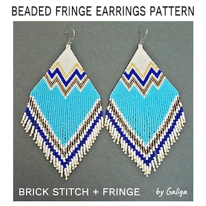 Beaded Fringe Earrings Pattern XL, Ethnic Beaded Earrings Pattern, Beading Pattern, Seed Bead Pattern Brick Stitch Beadwork Jewelry Pattern