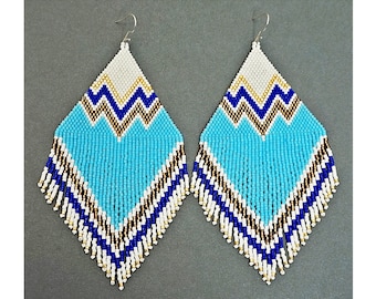 Beaded Fringe Earrings Pattern XL, Ethnic Beaded Earrings Pattern, Beading Pattern, Seed Bead Pattern Brick Stitch Beadwork Jewelry Pattern