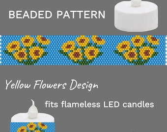 Beaded Candle Cover Pattern Yellow Floral Beading Ornament Seed Bead Delica Candle Wrap PDF Digital Pattern