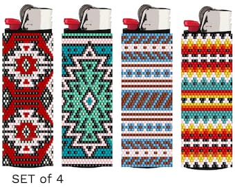 Beaded Lighter Cover Pattern Set Ethnic Geometric Boho Lighter Wrap Designs