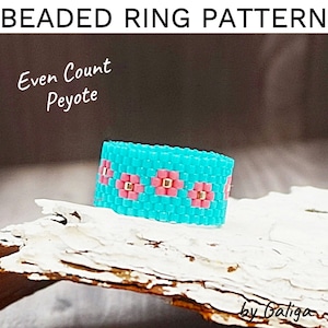Tiny flowers even peyote ring pattern for beading Digital beaded ring seed bead delica beadwork pattern beadweaving ring instruction schema
