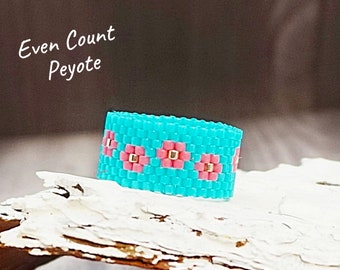 Tiny flowers even peyote ring pattern for beading Digital beaded ring seed bead delica beadwork pattern beadweaving ring instruction schema