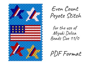 USA Flag Pen Cover Beading Pattern Patriotic Peyote Stitch Pen Wrap Seed Bead Stars and Stripes Design 4th of July DIY Beaded