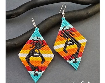 Kokopelli Earrings pattern, Beading pattern, Seed bead pattern, Jewelry pattern Beaded earrings tutorial, download pdf pattern brick stitch