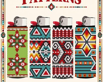 Beaded Lighter Wrap Pattern Set Floral Geometric Boho Lighter Cover Designs