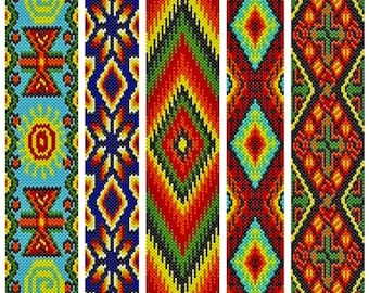 Modelli di braccialetti di perline Peyote fai da te, tribali, etnici, Huichol, Hippie, africani, perline, tutorial per la tessitura di perline, PDF, download digitale
