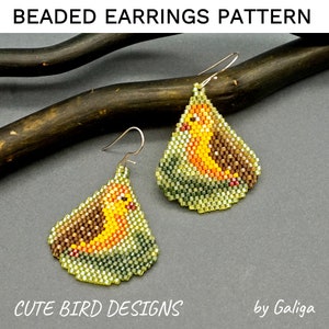 Drop Beaded Earrings Pattern Funny Bird DIY Seed Bead Jewelry Patterns Beading Ornaments Digital pdf Download Birdy Designs