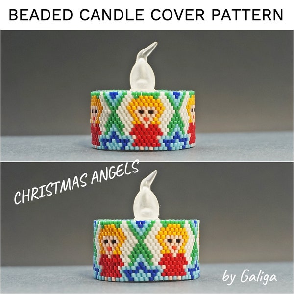 Christmas Angels Tea LIght Candle Holder Beaded Pattern DIY Candle Cover Xmas Seed Bead Design Holiday Candle Home Decor Tealight Wrap