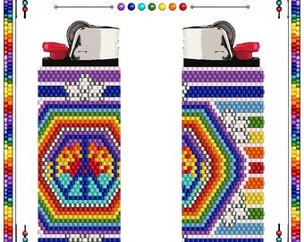 Beaded Lighter Cover Pattern, Colorful Peace Sign Seed Bead Pattern, DIY Lighter Holder, Peyote Stitch Digital PDF
