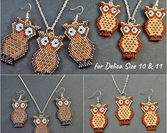 Beaded earrings pattern beading pattern Owl Pattern Pendant pattern Brick stitch seed bead pattern instant download Owl earrings Seed Bead