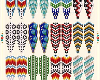 Beaded Earrings Patterns Bundle Brick Stitch Seed Bead Long Leaf Boho Digital PDF Set of 12