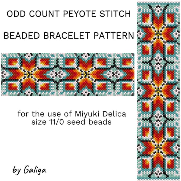 Peyote Beaded Bracelet Pattern Ethnic Floral Seed Bead Huichol Style Beadwork DIY Bracelets Beading cuff Patterns