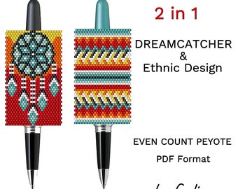 Dreamcatcher Pen Cover Pattern Beaded Pen Wrap Design DIY Seed Bead Accessories Digital Patterns Beading Schema Beadwork Dream Catcher