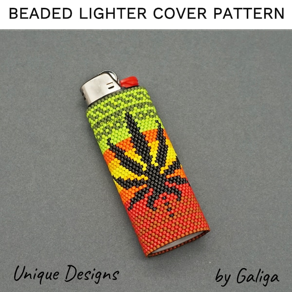 HEMP LEAF Lighter Cover Pattern Lighter Beading Rasta Pattern Hippie Pattern Beadwork Rastafarian Digital Beaded