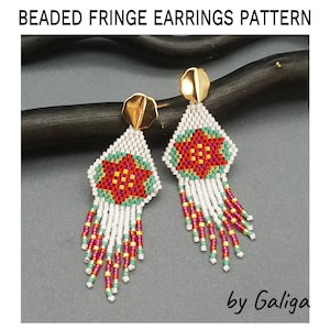 Christmas Flower Poinsettia Bead Earrings Pattern Xmas Fringe Beaded Pattern Beadwork Jewelry Making Ideas Brick Stitch Digital pdf Patterns