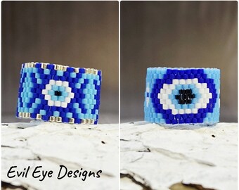 Peyote ring pattern Evil Eye 2 in 1 Beadwork Pattern for Beading Do it yourself How to make beaded ring Seed bead ring diy digital pattern