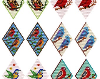 Brick Stitch Bird Earrings Pattern Set of 6 Beaded Designs Seed Bead Delica Beading PDF Jewelry Patterns