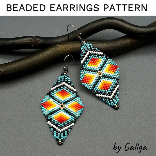 Beaded Jewelry Pattern Earrings or Pendant DIY Seed Bead Schema Colorful Patterns Folk Ethnic Inspired Making Earrings Beadwork Brick Stitch