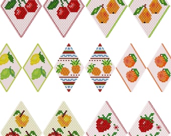 Beaded Earrings Pattern Set of 7 Fruit and Berry Bundle Seed Bead Delica Brick Stitch Digital PDF