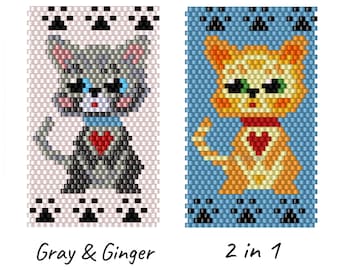 Cat Patterns Bead Pen Cover Pretty Kittens Beaded Pen Wrap DIY Cat Mom Design Beading Peyote Animal Seed Bead Crafts Digital Pattern Delica