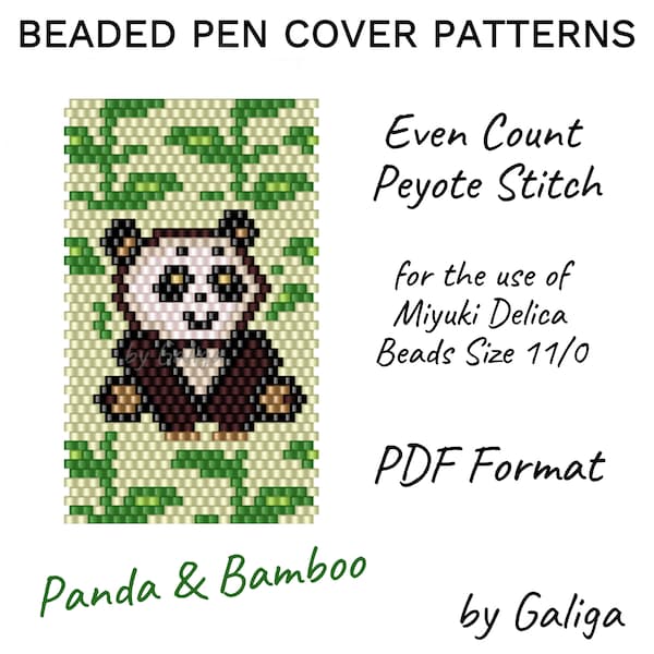 Panda Pattern Beaded Pen Cover DIY Peyote Pen Wrap Miyuki Seed Bead Pen Patterns pdf Download Animal Digital Pattern Sweet Panda Love Design