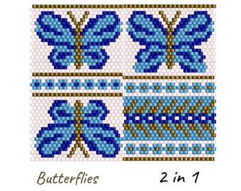 Modelli di penna Peyote per perline, modelli di penna a farfalla blu e oro, modelli di penna a perline, farfalle etniche, download digitale istantaneo