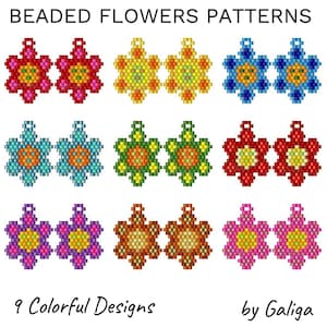 Beaded Flowers Pattern Brick Stitch Jewelry Making DIY Floral Seed Bead Delica Design Beadwork Crafts Earrings Pendant Brooch Download pdf