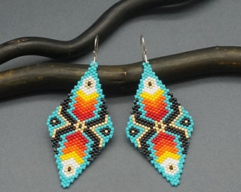 Beaded Earrings Pattern in Ethnic Style Colorful DIY Jewelry Making Seed Bead Crafts Geometric Patterns Beadwork Earring Brick Stitch