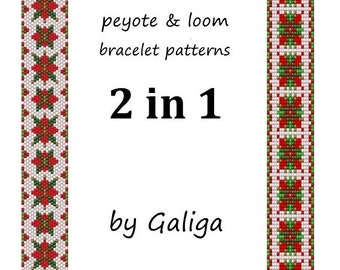 Christmas pattern Christmas bracelet pattern Peyote flowers Seed bead graph Winter patter Snowflake ornament Xmas pattern Holiday bracelet