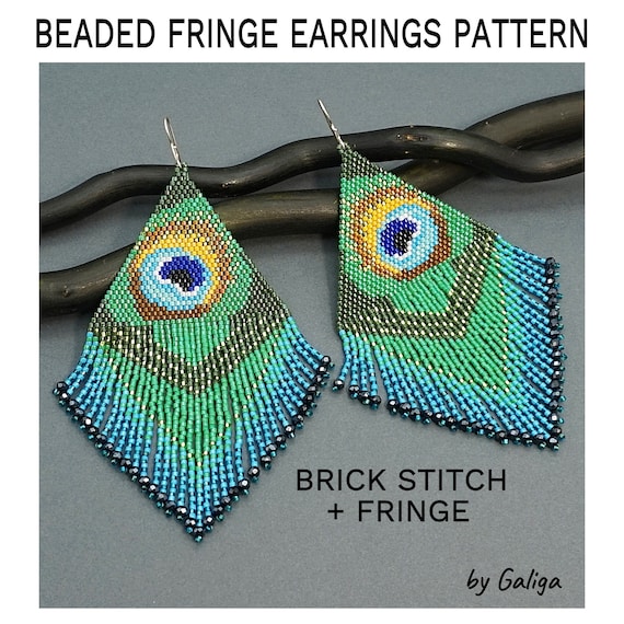 Peacock Beaded Earrings Pattern Brick Stitch Fringe Beading