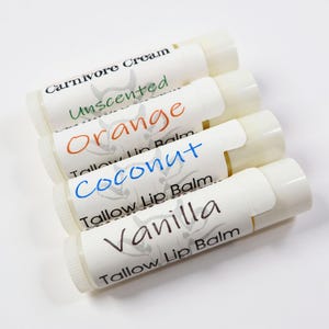 Tallow Lip Balm 3 Pack Natural Hydrating Cocoa Butter Grass Fed Moisturizer