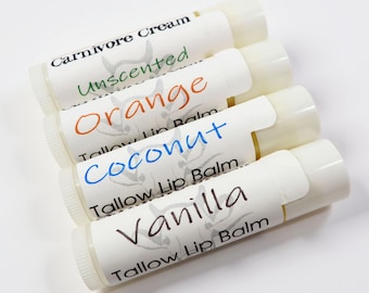 Tallow Lip Balm 3 Pack Natural Hydrating Cocoa Butter Grass Fed Moisturizer