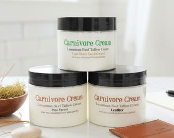 Carnivore Tallow Cream Natural Body, Beard and Face Moisturizer Grass Fed 6oz Men's Scents