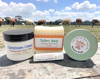 Luxury Beef Tallow Skincare Kit 4-Piece Gift Set Cream, Balm, Soap & Lip Balm