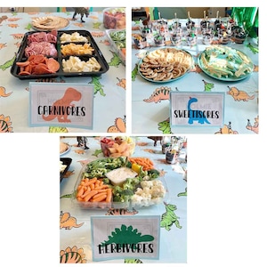Dinosaur Birthday Party Food Signs: Carnivore, Herbivore, Sweetivore (4x6 JPG)