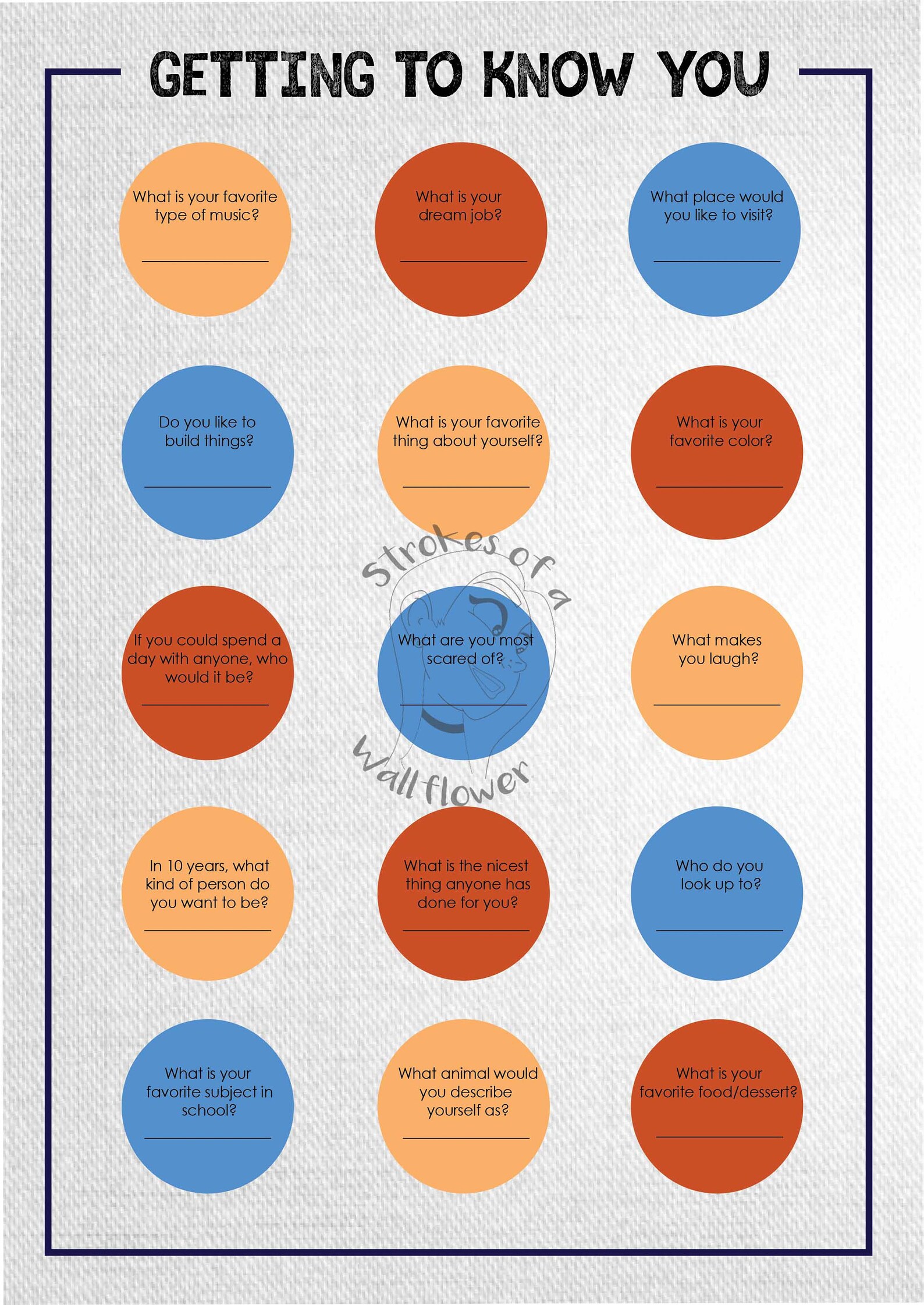 Template, Questionnaire, Get to Know You, Party Games, Printable, Get ...