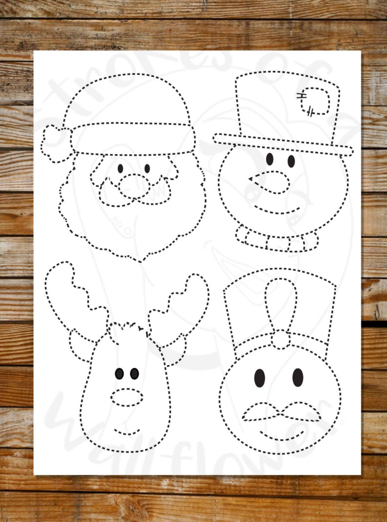 Christmas Tracing Sheets Santa Snowman Reindeer | Etsy