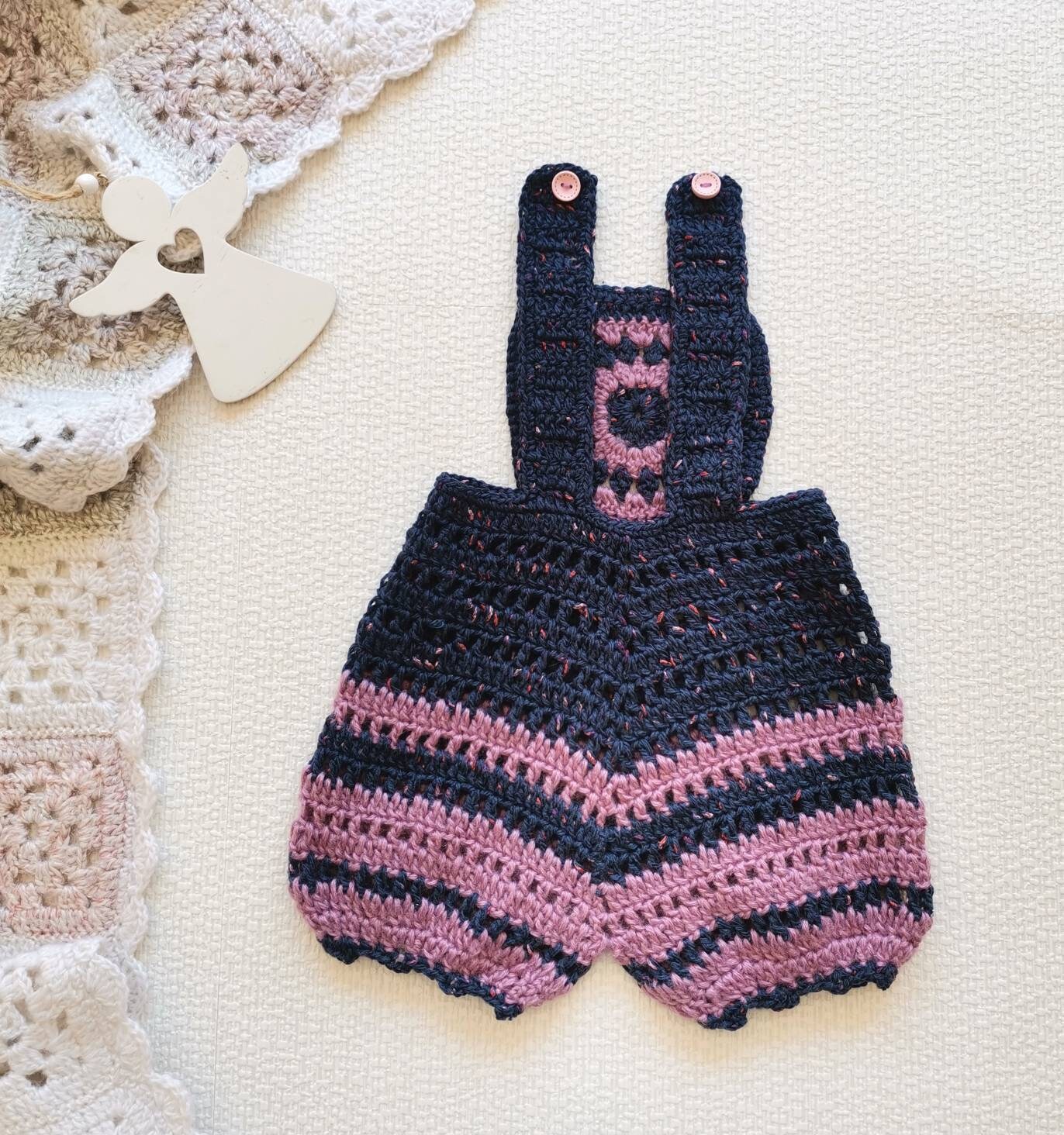 Blue pink wool shorts for baby girl Vintage crochet pants fot Etsy