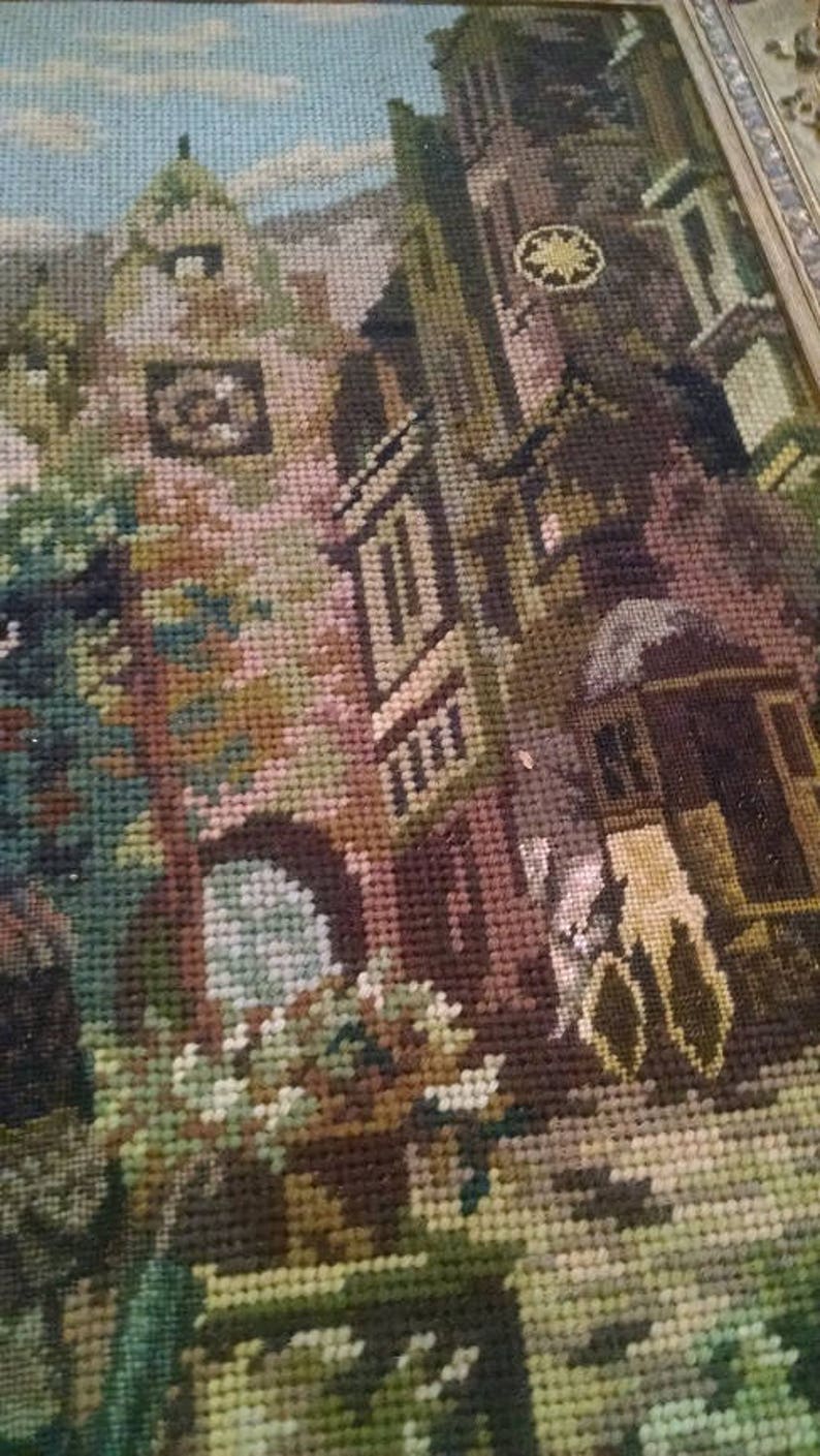 Vintage Needlepoint Picture in Frame Etsy