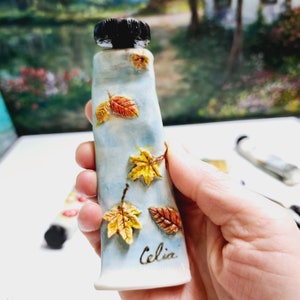 Ceramic Paint Brush Holder, Brush Rest Handmade, Ceramic 3d Painting of leaves Best Gifts for Artists,watercolor accessories, Made in Canada